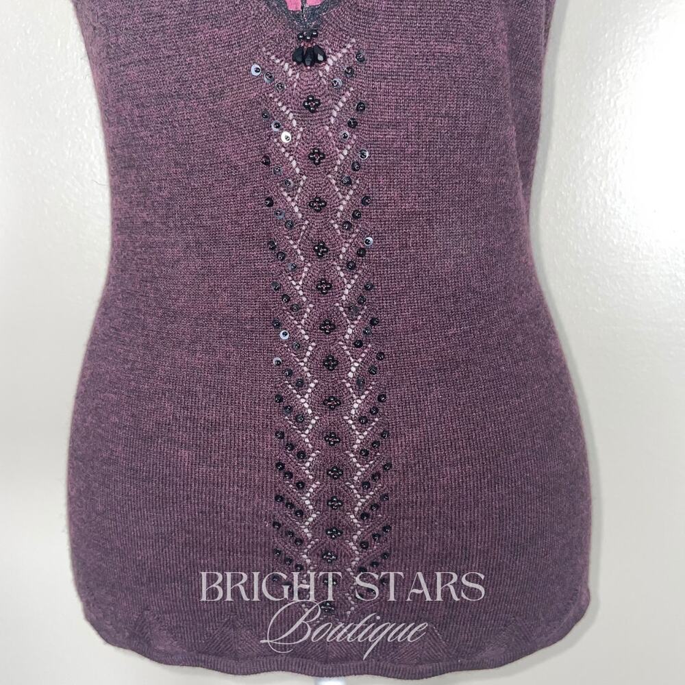 Extremely Rare Vintage Purple Beaded Wool Silk Top ASO Lorelai Gilmore Girls Y2K - Picture 8 of 10